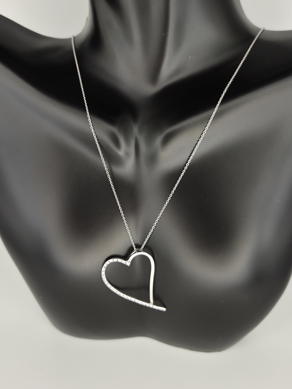 Asymmetrical Heart Pendant Necklace in White Gold